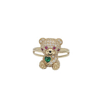 Zirconia Teddy Bear Holding Heart Ring (14K)