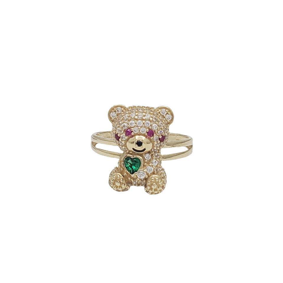 Zirconia Teddy Bear Holding Heart Ring (14K)