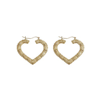 Heart Shape Bamboo Style Hoop Earrings (10K)