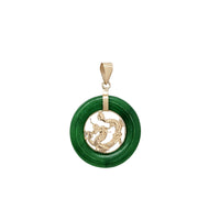Round Donut Green Jade Dragon Pendant (14K)
