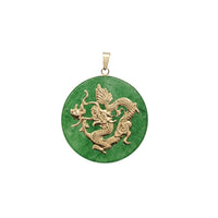 Round Donut Green Jade Dragon Pendant (14K)
