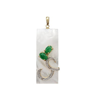 Mother of Pearl & Green Jade Bar Pendant (14K)