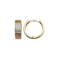 Tri-Color Ribbed Huggie Earrings (14K)