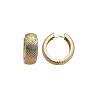 Tri-Color Diamond-Cut Herringbone Huggie Earring (14K)