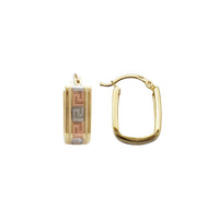 Tri-Color Greek Key Rectangular Huggie Earrings (14K)