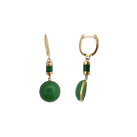 Jade Round Cabochon Dangling Huggie Earrings (14K)
