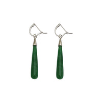 Green Jade Long Teardrop Dangling Earrings (Silver)