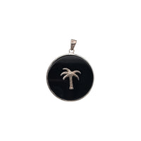 Black Jade Palm Tree Disc Pendant (Silver)