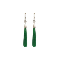 Green Jade Long Teardrop Dangling Earrings (Silver)