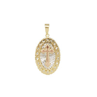 Tricolor Diamond Cut Oval Cross Pendant (14K)