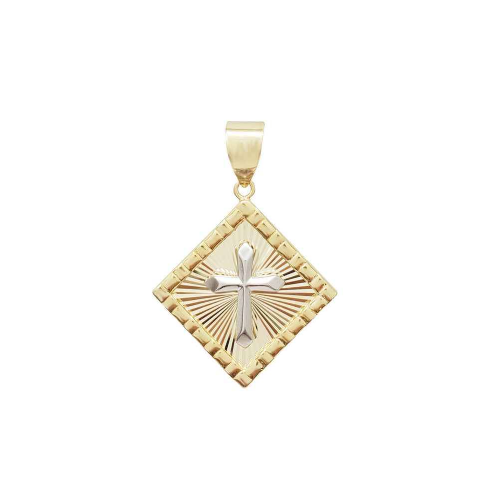 Two Tone Diamond Cut Cross Pendant (14K)