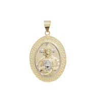 Two Tone Sacred Heart of Jesus Oval Medal Pendant (14K)