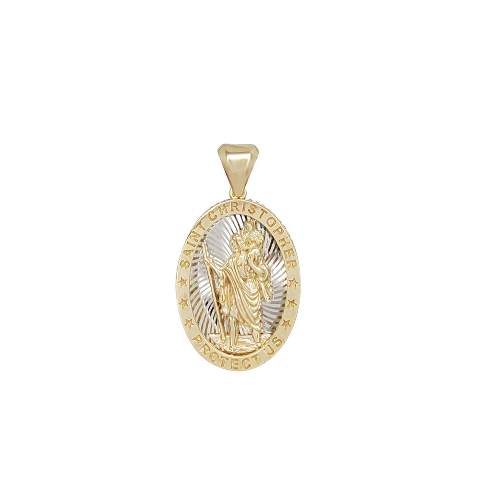 Oval Diamond Cut Saint Christopher Medal Pendant (14K)