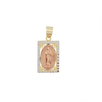 Tricolor Diamond-Cuts Rectangle Virgin Mary Pendant (14K)