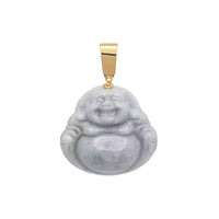 Carved Lavender & Green Jade Laughing Buddha Pendant (14K)