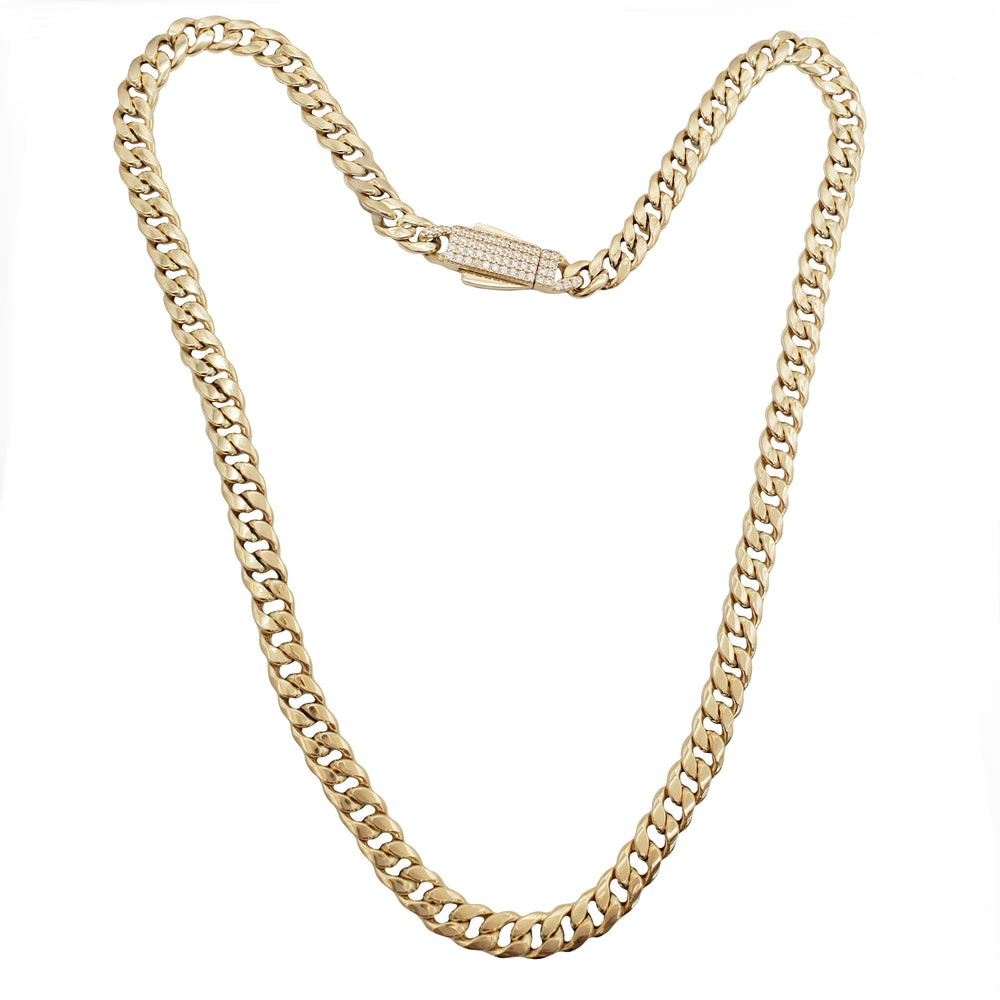 Iced Out Lock Lightweight Miami Cuban Chain (14K)
