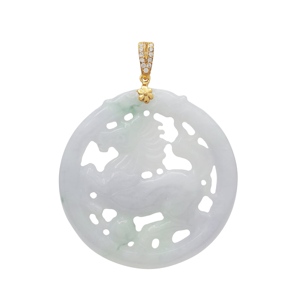 Diamond Green Purple Jade Horse Pendant (14K)