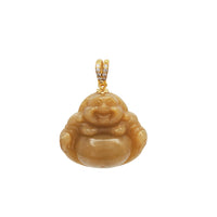 Diamond Yellow Jade Laughing Buddha Pendant (14K)