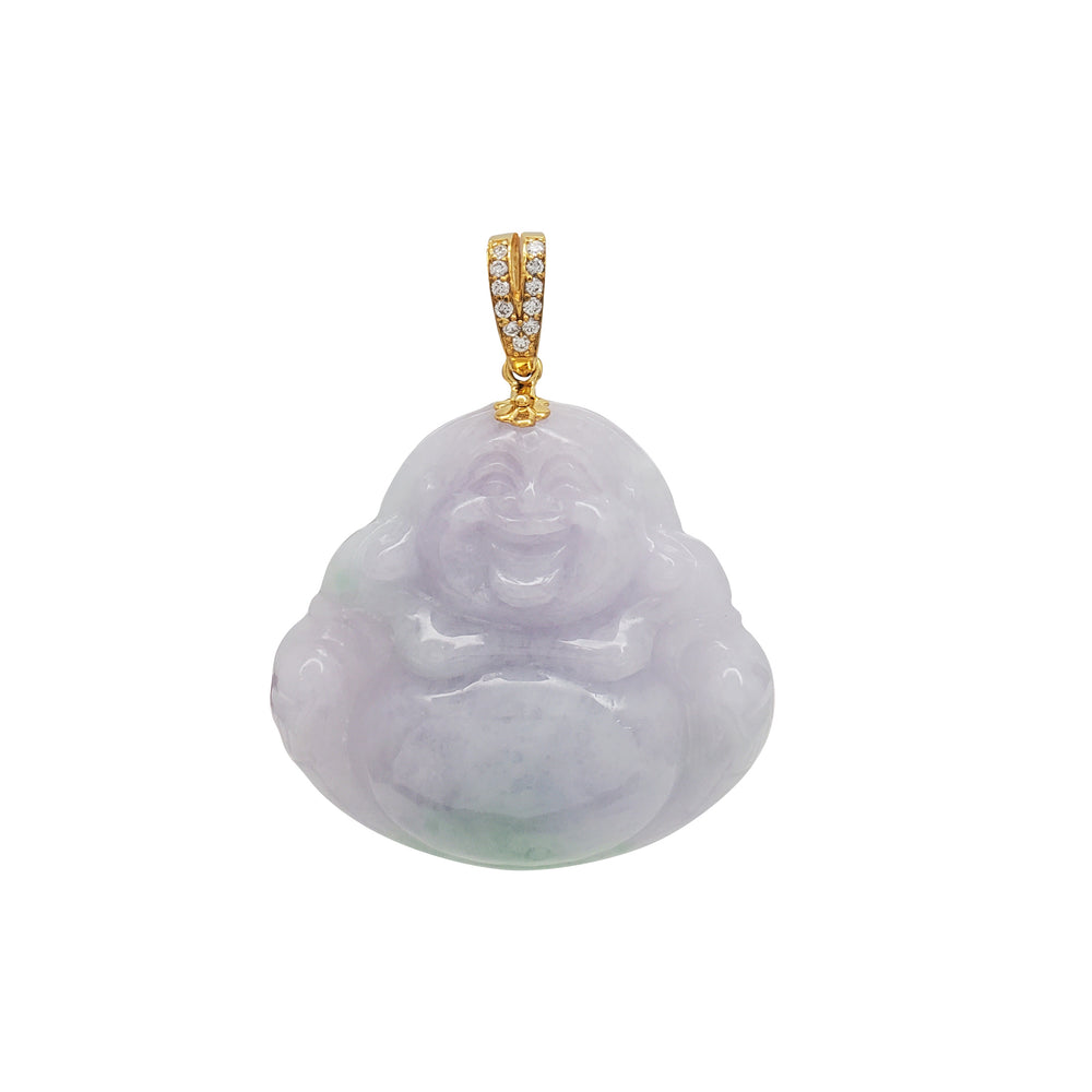 Diamond Jade Laughing Buddha Pendant (14K)