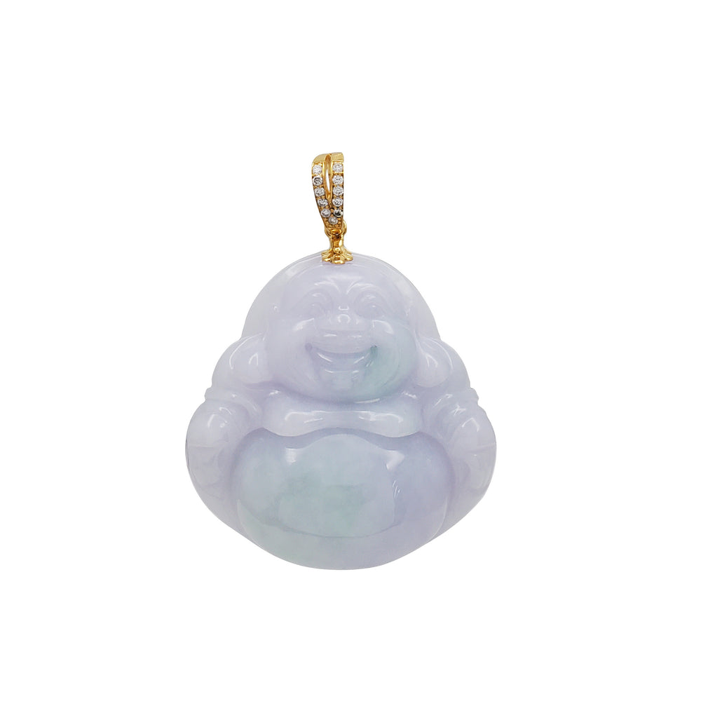 Diamond Jade Laughing Buddha Pendant (14K)