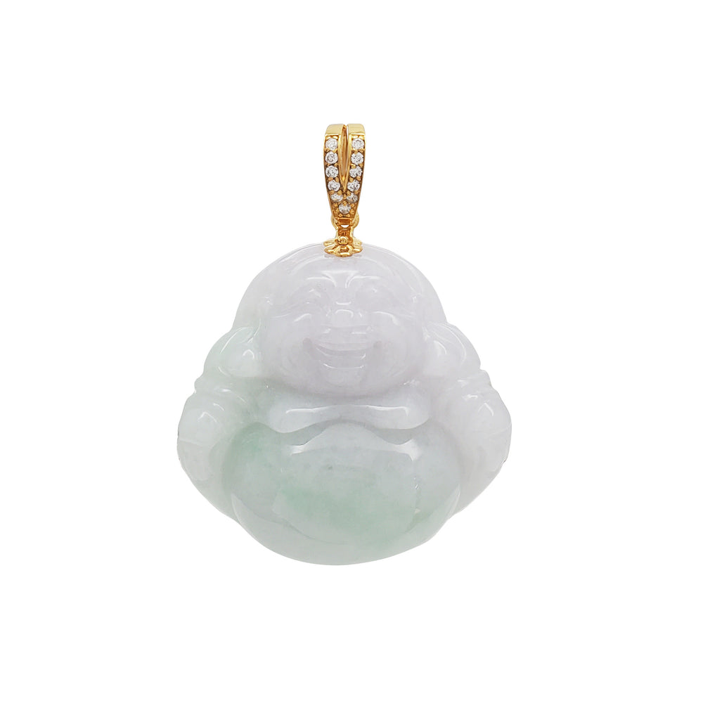 Diamond Jade Laughing Buddha Pendant (14K)
