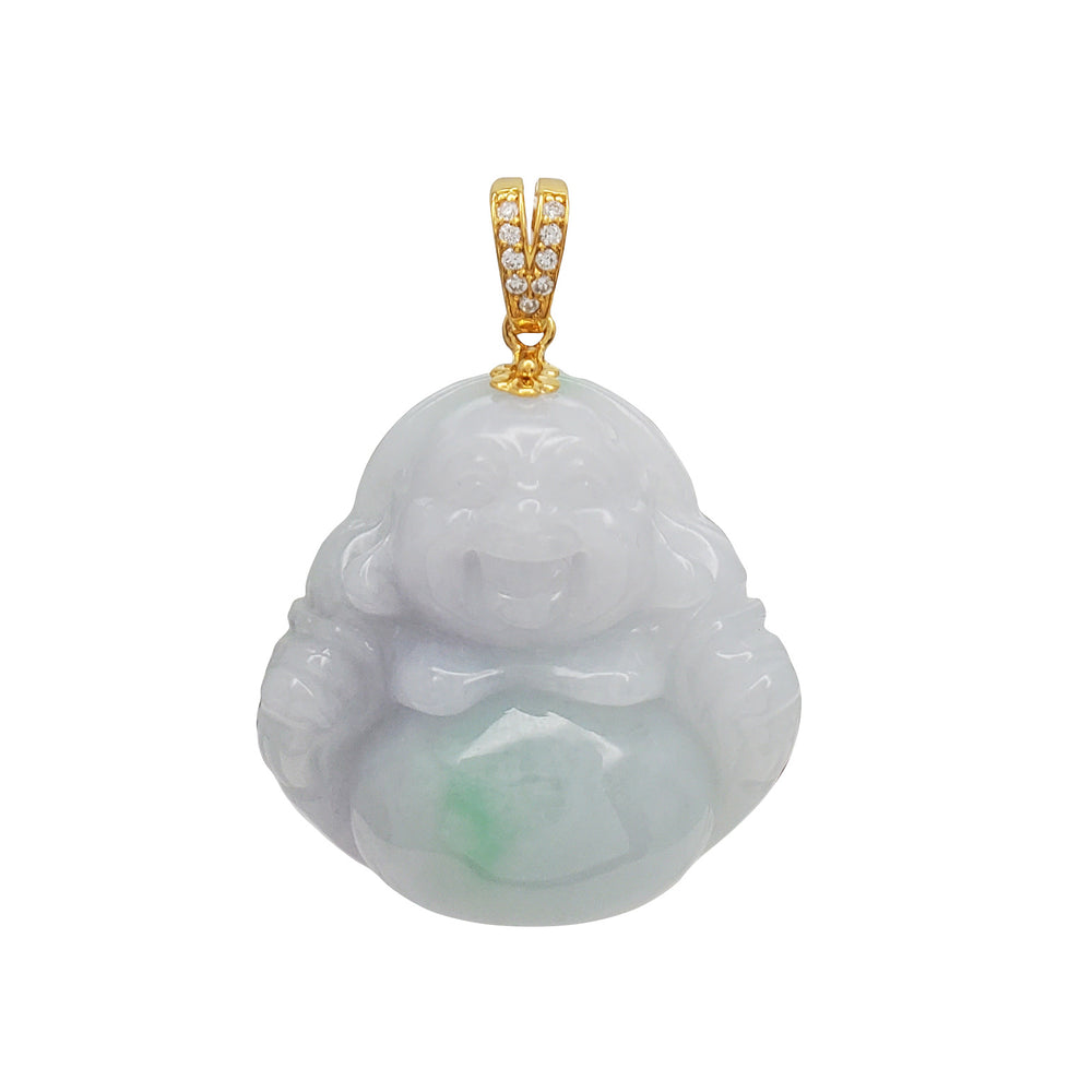 Diamond Jade Laughing Buddha Pendant (14K)