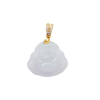 Diamond Jade Laughing Buddha Pendant (14K)