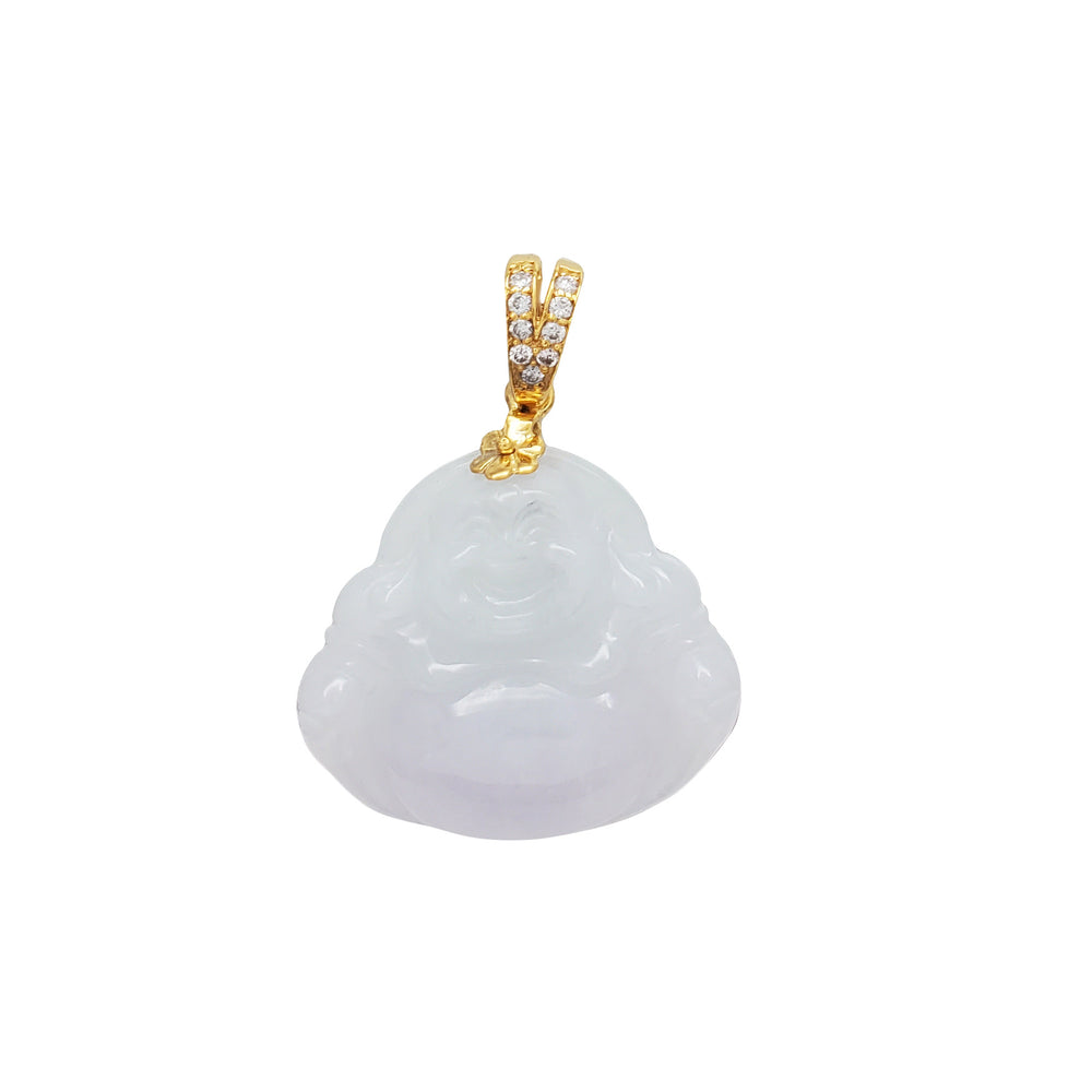 Diamond Jade Laughing Buddha Pendant (14K)