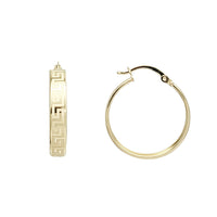 Yellow Gold Greek Key Hoop Earrings (14K)