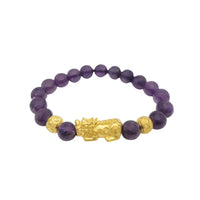 Purple Amethyst Bead Wealthy Pixiu Bead Bracelet (24K)