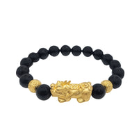 Black Agate Wealthy Pixiu Bead Bracelet (24K)