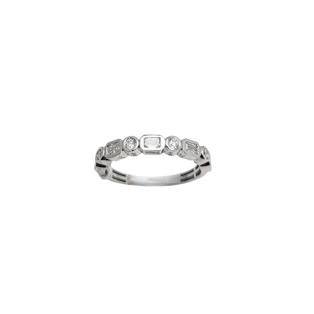 White Gold Baguette & Round Bezel-Set Lab Grown Diamond Band (14K)