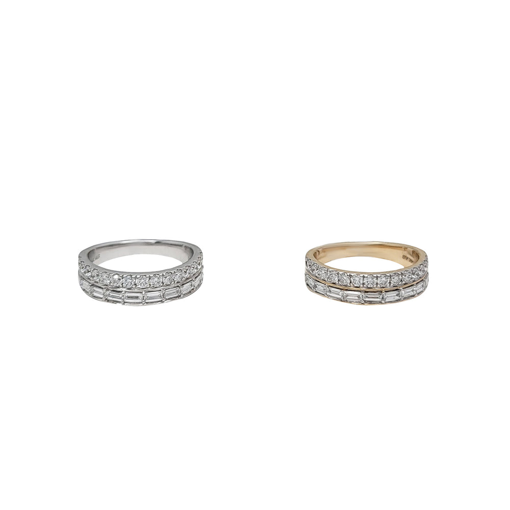 Double Row Baguette Bezel-Set & Round Lab Grown Diamond Band (14K)