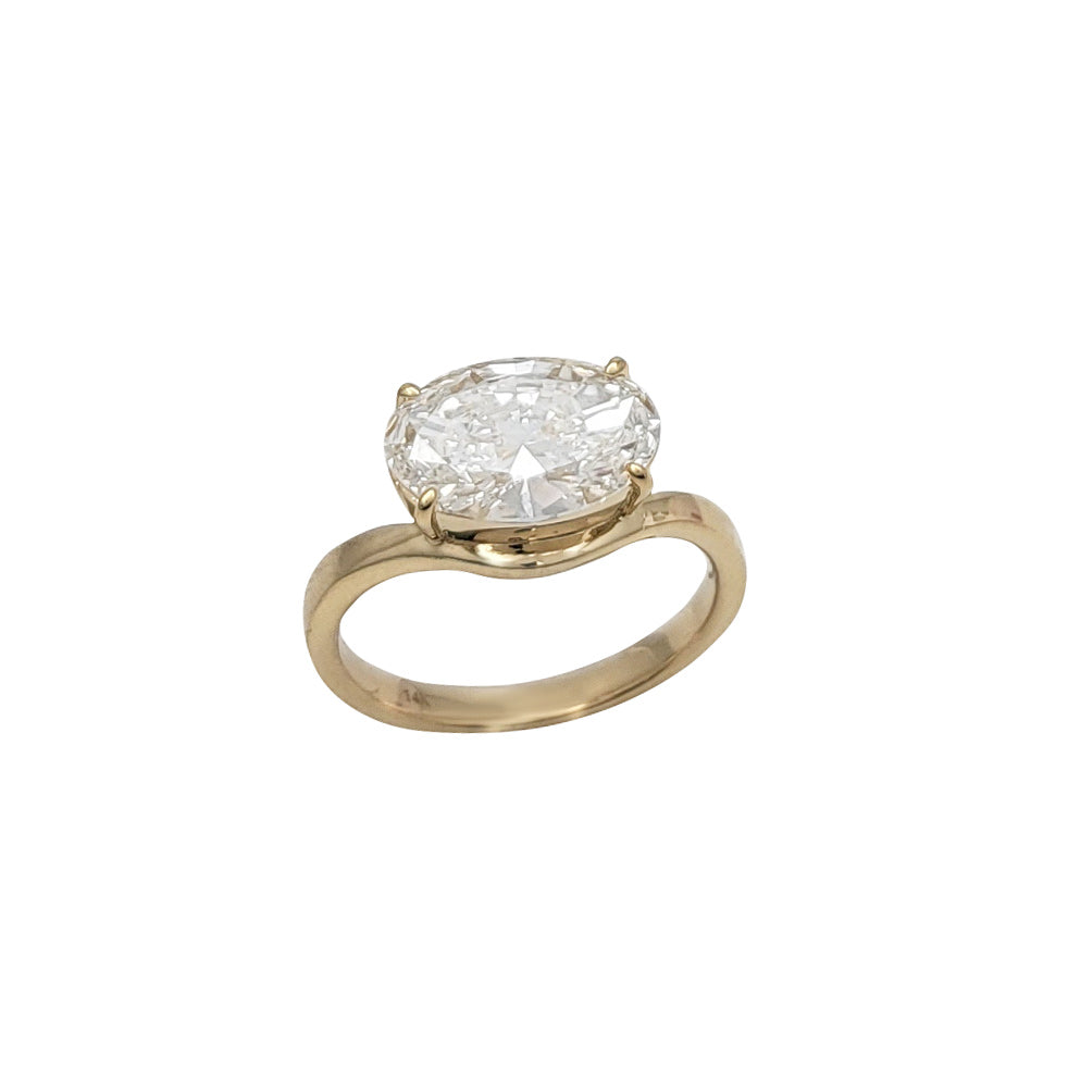 Yellow Gold Oval Cut East West Lab Grown Diamond Engagement Ring (14K)