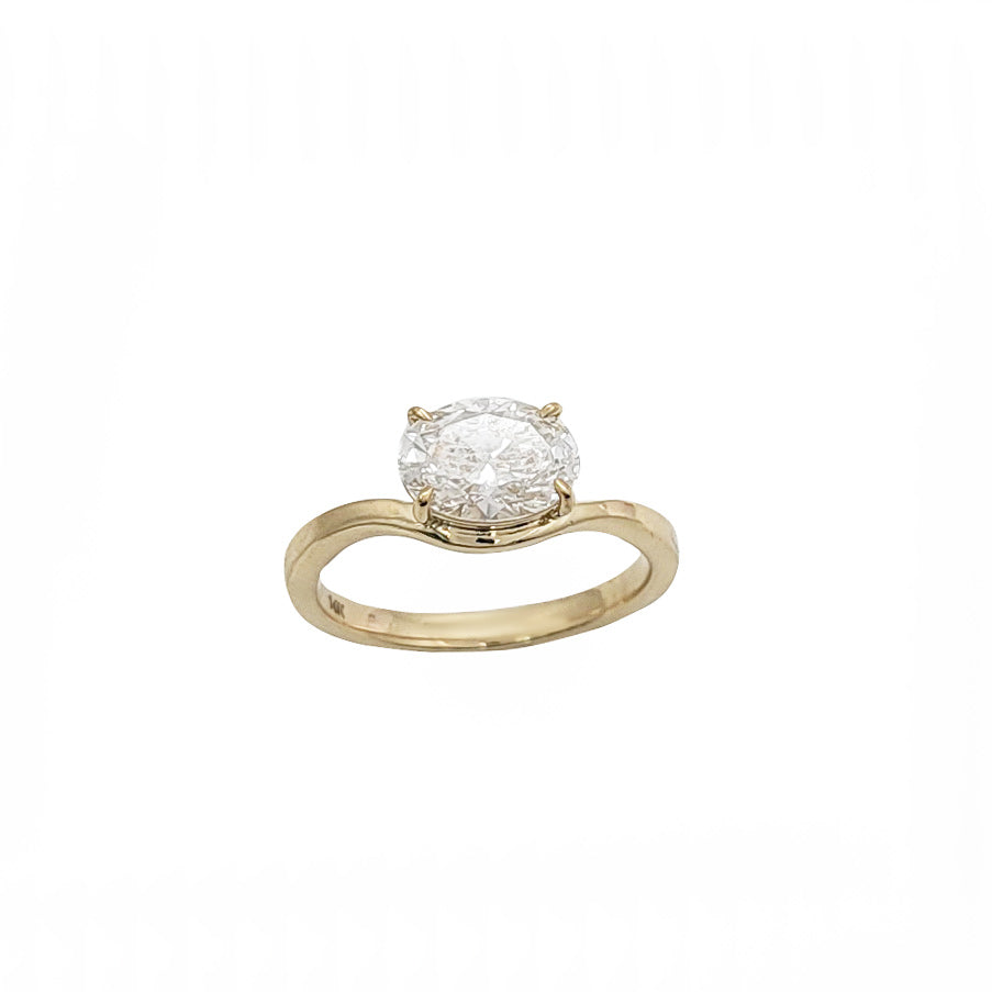Yellow Gold Oval Cut East West Lab Grown Diamond Engagement Ring (14K)