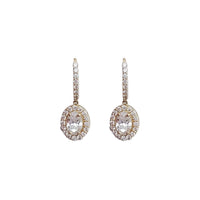 Oval Halo Lab Grown Diamond Dangling Huggie Earrings (14K)