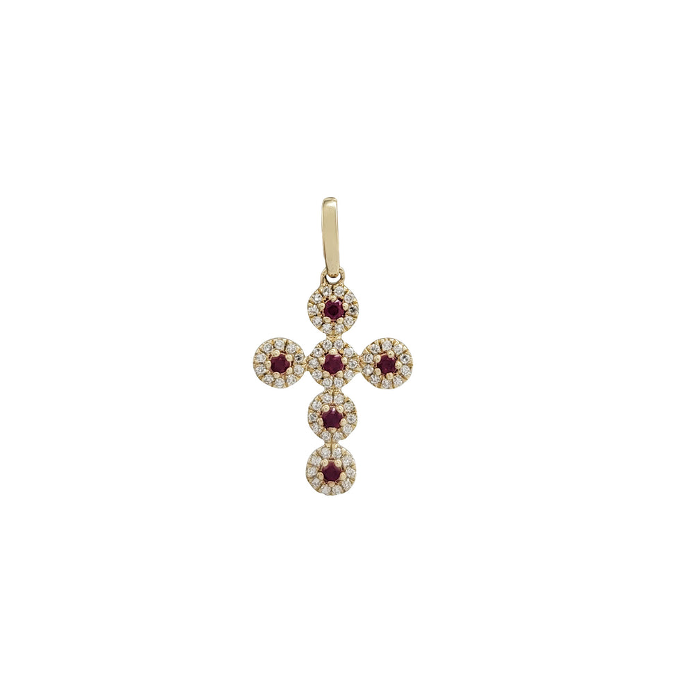 Diamond Ruby Halo Cross Pendant (14K)