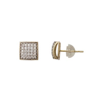 Zirconia Two-Tone Square Pave Stud Earrings (14K)