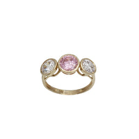 Round Zirconia Bezel Set Three Stones Pinky Ring (14K)