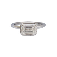 [White Gold] Horizontal Cushion Cut VVS1 Lab Grown Diamond Solitaire Engagement Ring (14K)