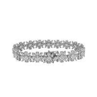 White Gold Flower Lab Grown Diamond Fancy Bracelet (14K)
