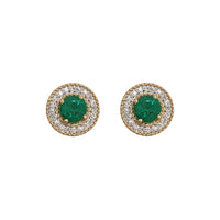 Emerald & Diamond Round Stud Earrings (14K)