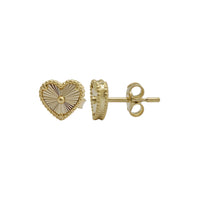 Two-Tone Diamond-Cut Beaded Radiant Heart Stud Earrings (14K)