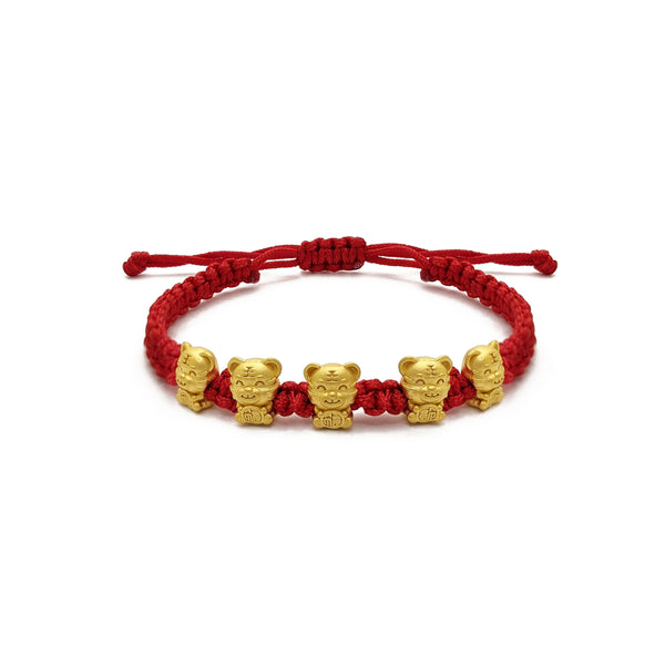 Tiger Quintuplet Chinese Zodiac Red String Bracelet (24K) Popular Jewelry - New York
