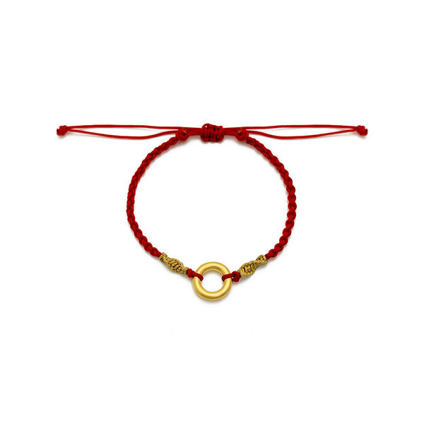 Golden Ring Braided Red String Bracelet (24K)