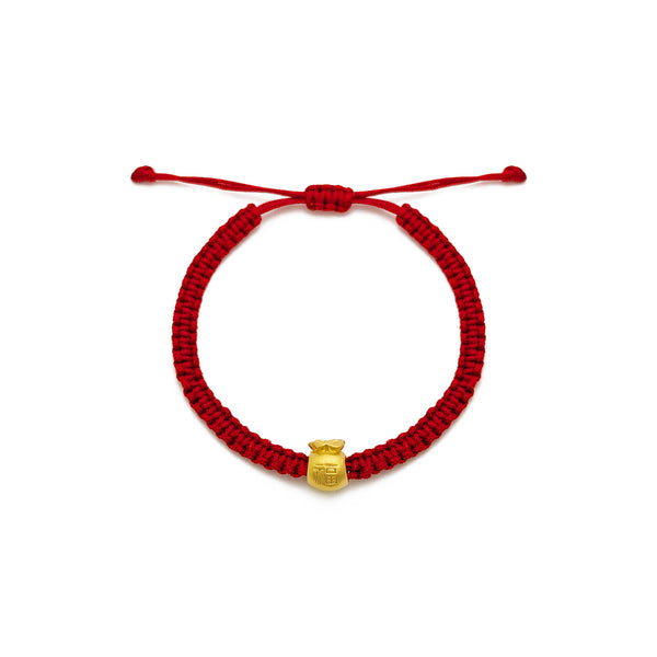 Good Fortune Large Money Bag Red String Bracelet (24K).
