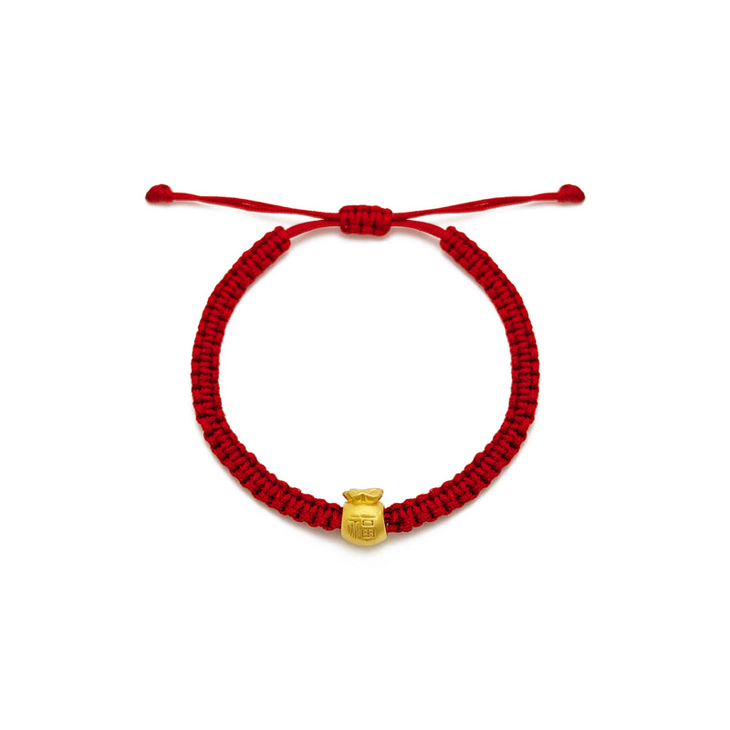 Good Fortune Large Money Bag Red String Bracelet (24K).