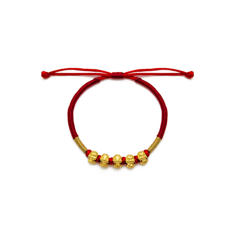 Good Fortune Snake Quintet Chinese Zodiac Red String Bracelet (24K)