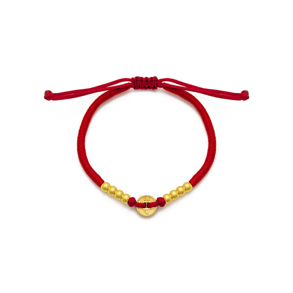 Lucky Shunzi Cash Coin Red String Bracelet (24K)