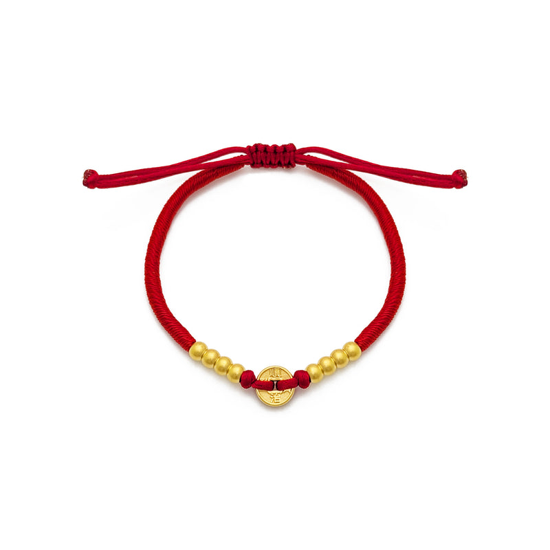 Lucky Shunzi Cash Coin Red String Bracelet (24K)